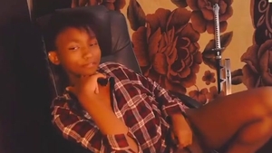 Petite ebon teen Femboy Strokes Her penis On cam